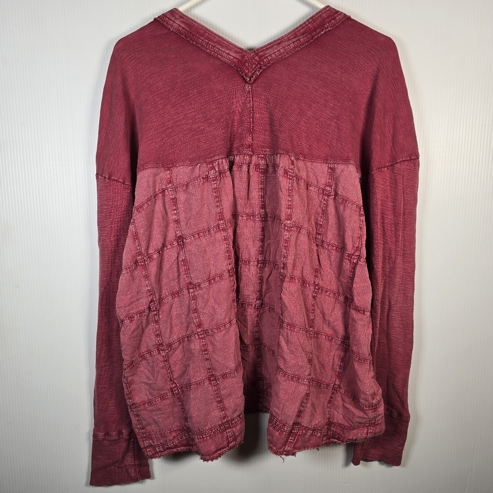Pilcro Boho Henley Top Skater Streetwear Stretchy Distressed Faded Red Size L - Picture 9 of 14